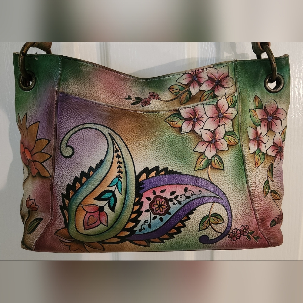 Anuschka Handbag Paisley Handpainted